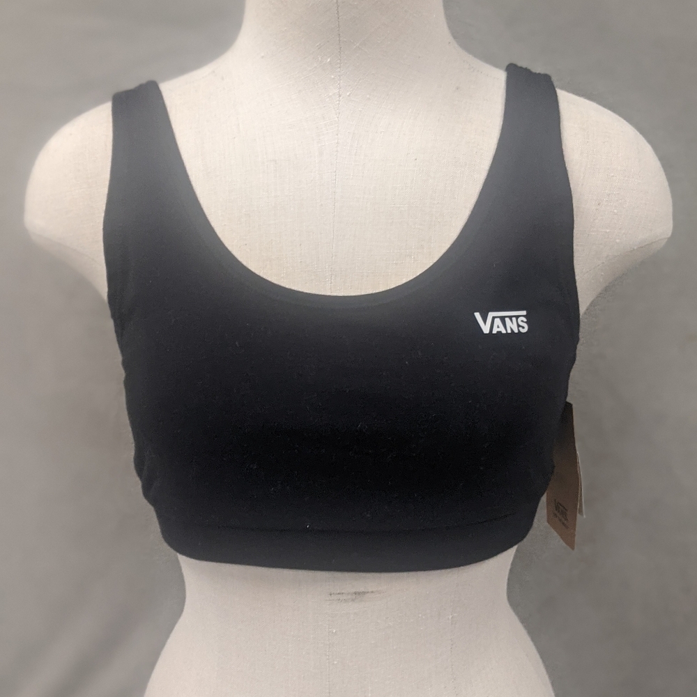 Vans Black Scoop Neck Crop Tank with White Logo